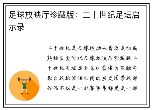 足球放映厅珍藏版：二十世纪足坛启示录